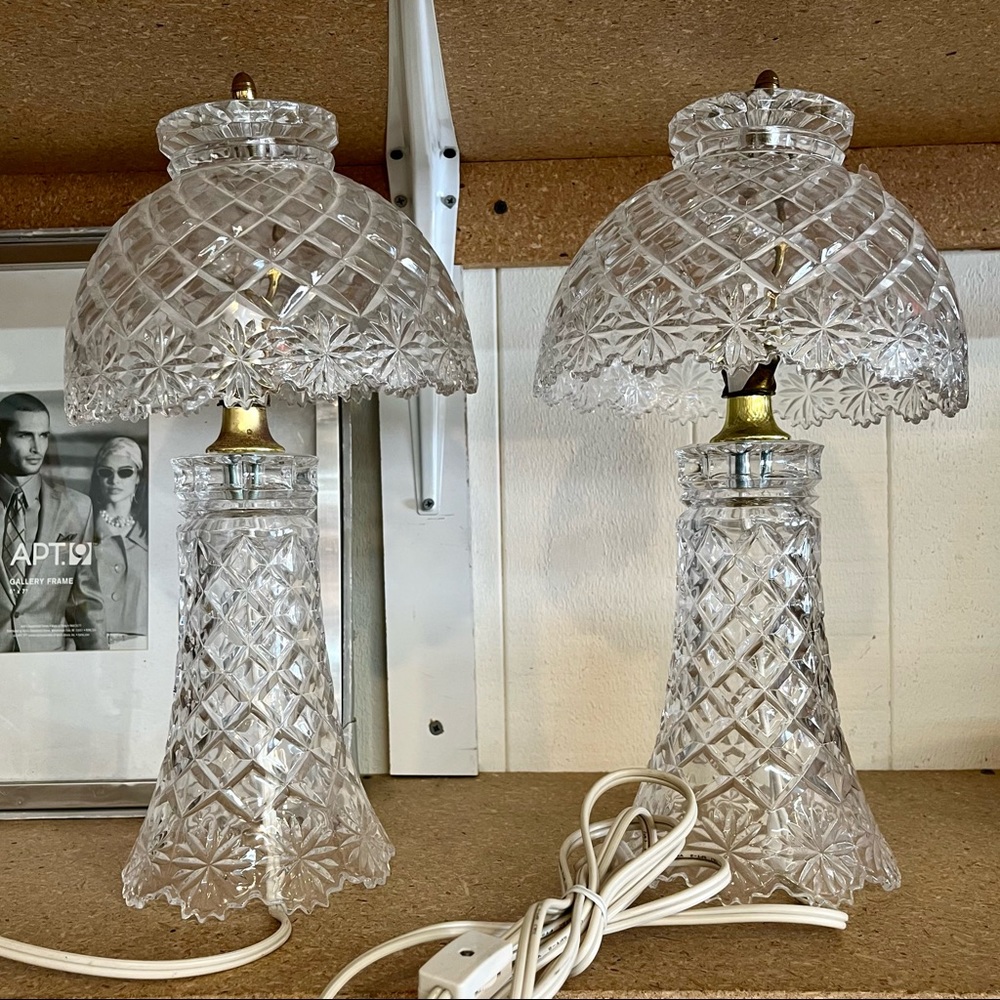 Vintage Cut Crystal Glass Boudoir Table Lamps